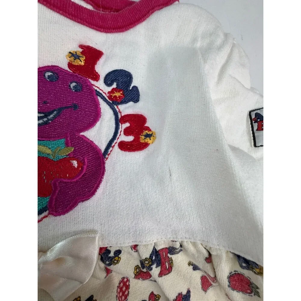 Vintage 90s Barney Long Sleeve Shirt Pink White Sweatpants Alphabet Numbers 3T